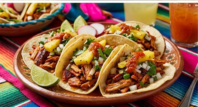A plate of al pastor tacos